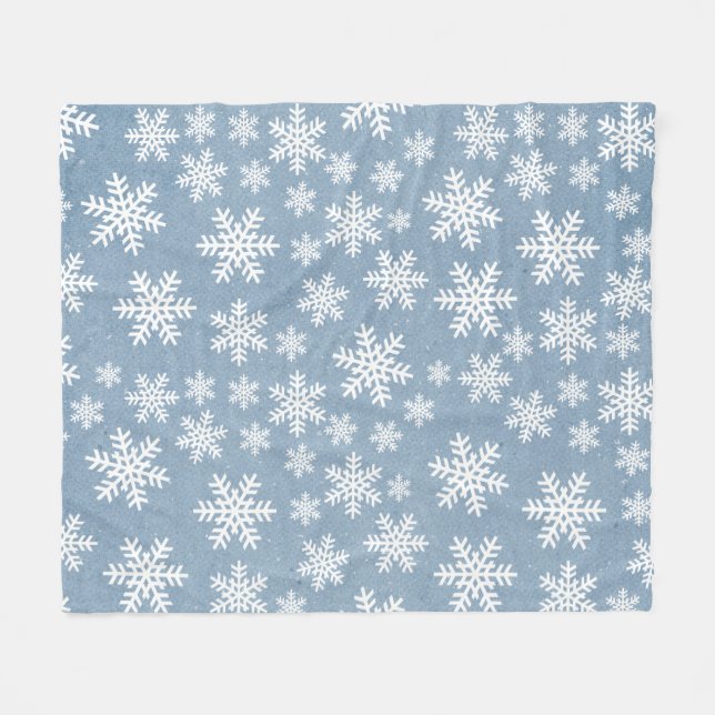 Manta Polar Fleece Snowflake Blue Holiday Winter Snow Pattern  (Frente (Horizontal))