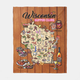 Manta Polar Fleece Throw - Mapa del club de cena de Wisconsin 