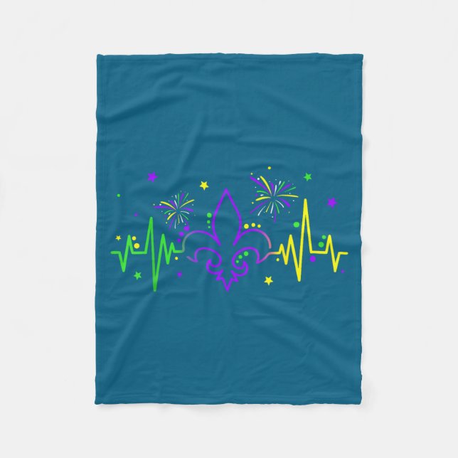 Manta Polar Fleur De Lis Heartbeat Nurse Mardi Gras Carnival M (Anverso)
