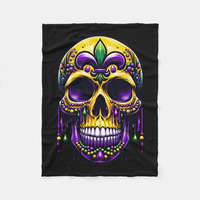 Manta Polar Fleur De Lis Mardi Gras Skull Carnaval de Nueva Or (Anverso)