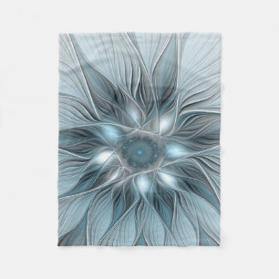 Manta Polar Flor abstracta alegre azul gris fractal floral