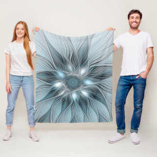 Manta Polar Flor abstracta alegre azul gris fractal floral