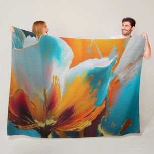 Manta Polar Flor abstracta en naranja y azul verdoso