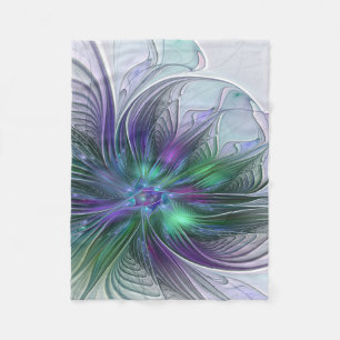 Manta Polar Flor Abstracta Moderna Fractal Verde Púrpura
