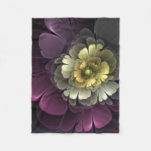 Manta Polar Flor abstracta moderna purpura gris khaki
