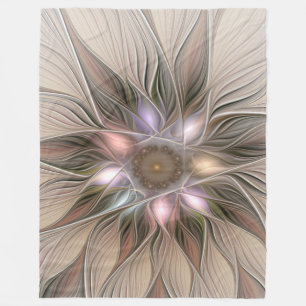 Manta Polar Flor alegre Abstracto Fractal floral Beige Brown