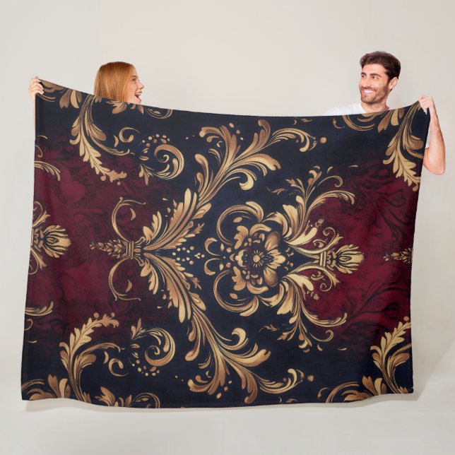 Manta Polar Flor barroca escarlata y dorada (In situ)