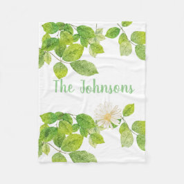 Manta Polar Flor blanca y jardín de hojas verdes