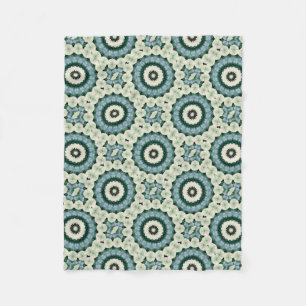 Manta Polar Flor Blanca y Mandala Azul Cerúleo