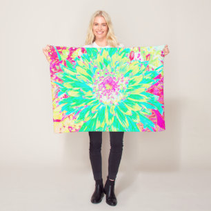 Manta Polar Flor Dahlia decorativa amarillo y magenta