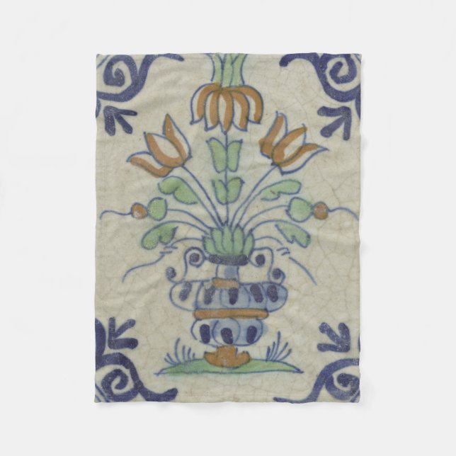 Manta Polar Flor De Cerámica Delft Tile Antiguo (Anverso)