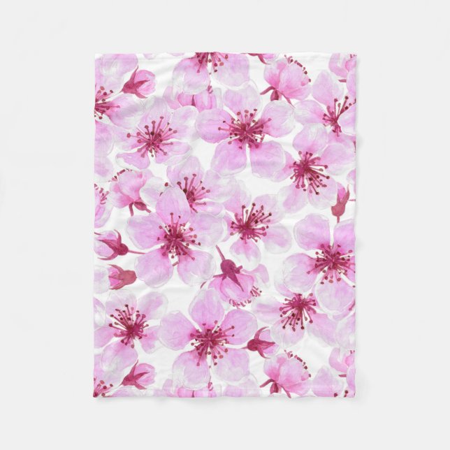 Manta Polar Flor de cerezo acuarela (Anverso)