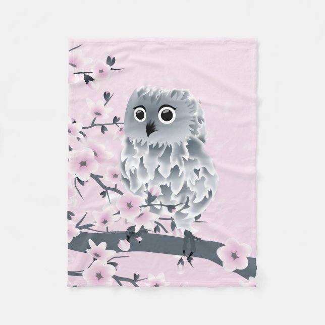 Manta Polar Flor de cerezo de búho rosa (Anverso)