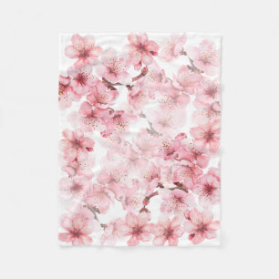 Manta Polar Flor de cerezo rosa blanco