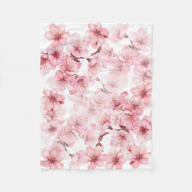 Manta Polar Flor de cerezo rosa blanco (Anverso)