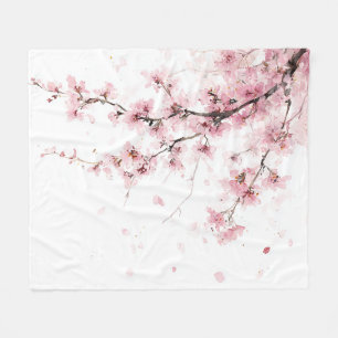 Manta Polar Flor de Cerezo Rosa Sakura Acuarela Floral Boho