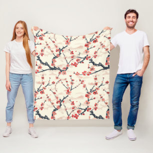 Manta Polar Flor de Coral Rojo Ume Japonés Patrón de Onda de M