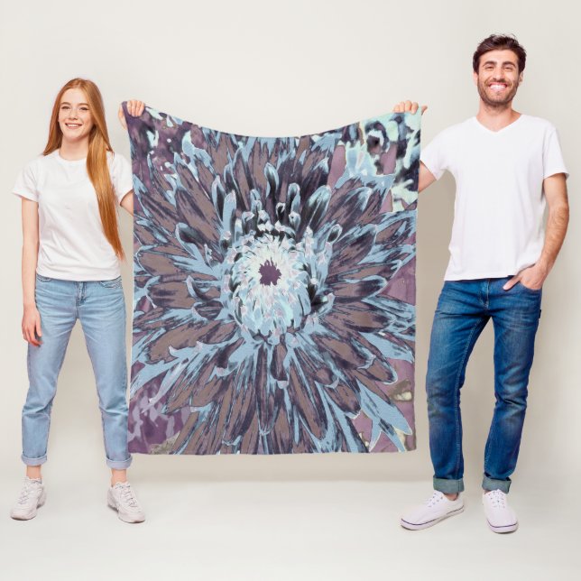 Manta Polar Flor de Dalia Azul y Marrón (In situ)