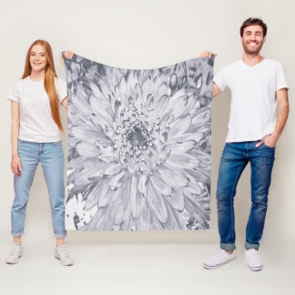 Manta Polar Flor de dalia gris y blanca