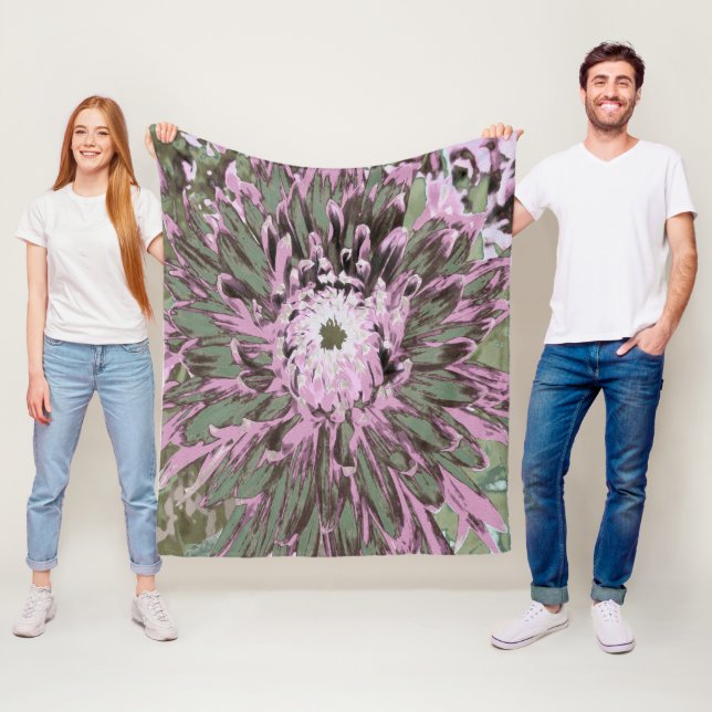 Manta Polar Flor de Dalia Rosa y Verde (In situ)