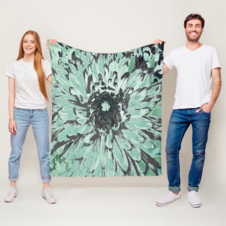Manta Polar Flor de Dalia Verde y Gris