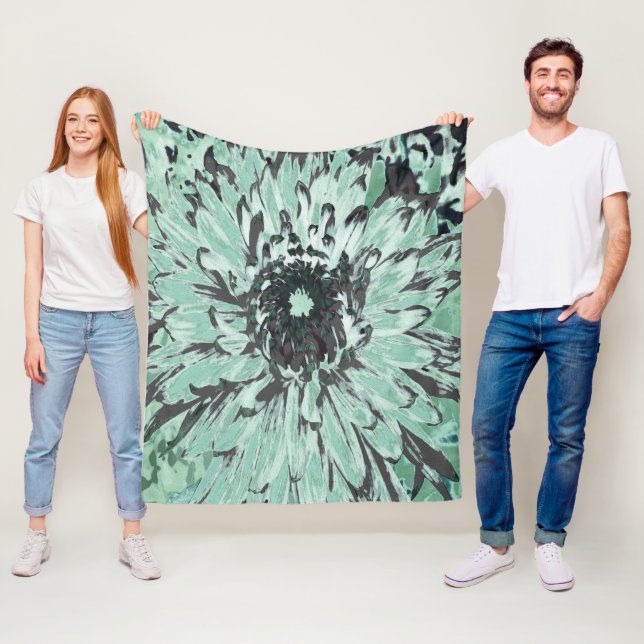 Manta Polar Flor de Dalia Verde y Gris (In situ)