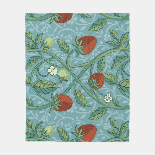 Manta Polar Flor de fresa estilo William Morris (Anverso)