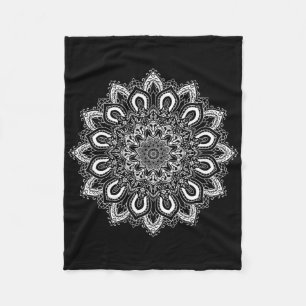Manta Polar Flor de Loto Ornamentada Blanca Mandala de Yoga _1