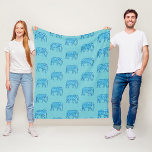 Manta Polar flor de loto patrón de elefante, turquesa
