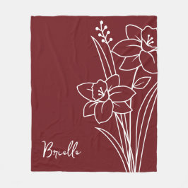 Manta Polar Flor de mes de nacimiento, nombre caligráfico de m