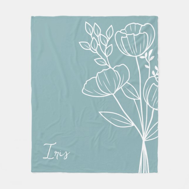 Manta Polar Flor de mes de nacimiento, nombre de caligrafía de (Anverso)