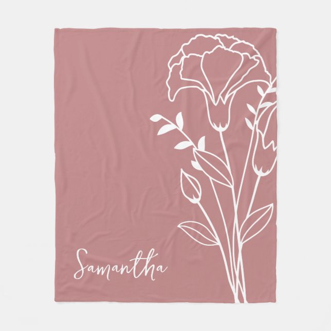 Manta Polar Flor de mes de nacimiento, nombre de caligrafía Ro (Anverso)