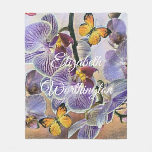 Manta Polar Flor de orquídea rosa morada blanca color de agua