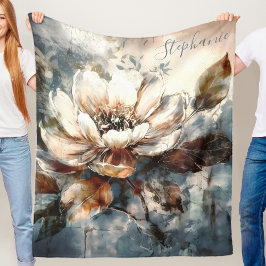 Manta Polar Flor de peonía personalizada en acuarela suave