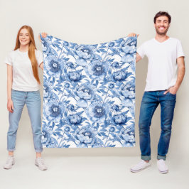 Manta Polar Flor de porcelana delgada con flor azul botánico