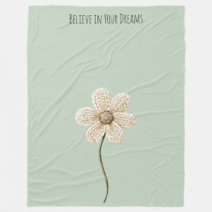 Manta Polar Flor de Tejido Falso de Color Verde Menta y Crema
