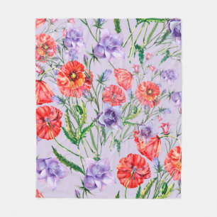 Manta Polar Flor de timbre azul, flor de timbre rosa y pop
