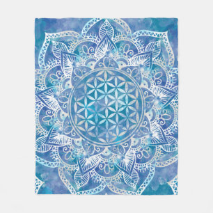 Manta Polar Flor de vida en Lotus - Azul acuarela
