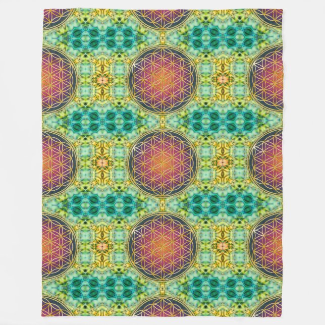 Manta Polar Flor de vida - oro - fractal 2 (Anverso)