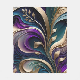 Manta Polar Flor dorada: Flora abstracta de color púrpura inte