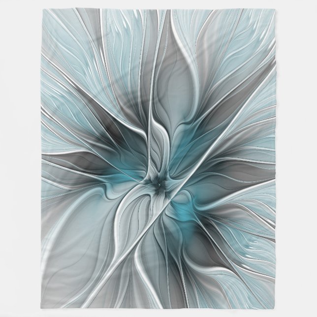 Manta Polar Flor Floral Fractal Moderno Abstracto Flor Azul Gr (Anverso)