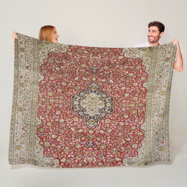 Manta Polar Flor floral roja estampado turco persa elegante (In situ)