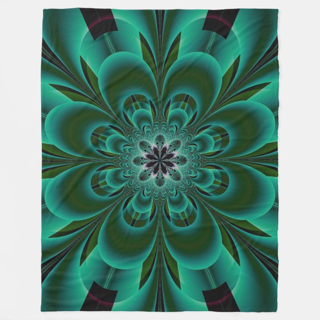 Manta Polar Flor Fractal verde esmeralda (Anverso)