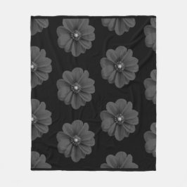 Manta Polar "Flor ilustrada en patrón gris negro"