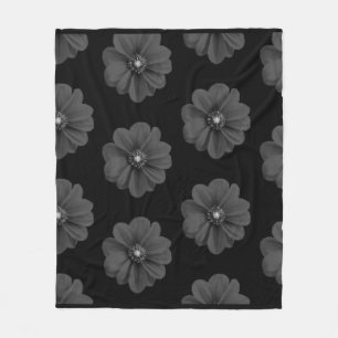 Manta Polar "Flor ilustrada en patrón gris negro"
