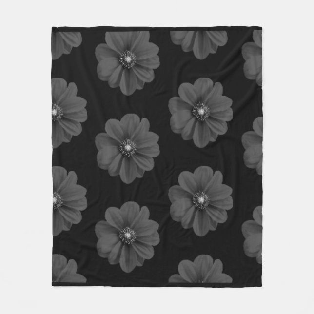 Manta Polar "Flor ilustrada en patrón gris negro" (Anverso)