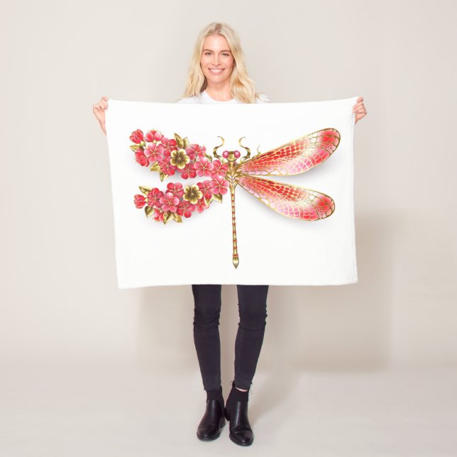 Manta Polar Flor libélula con sakura de joyas (In situ)