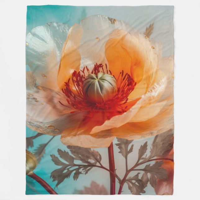 Manta Polar Flor Naranja Delicada (Anverso)