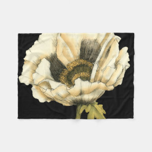 Manta Polar Flor poner crema de la amapola en fondo negro