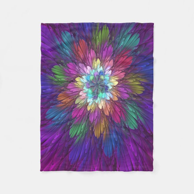 Manta Polar Flor psicodélica colorida Resumen Arte Fractal (Anverso)